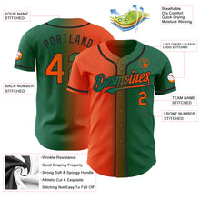 Load image into Gallery viewer, Custom Kelly Green Orange-Black Authentic Gradient Fashion Baseball Jersey
