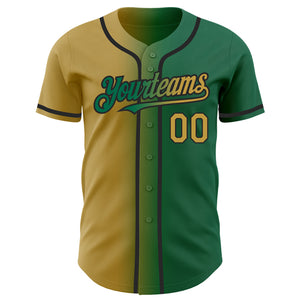 Custom Kelly Green Old Gold-Black Authentic Gradient Fashion Baseball Jersey