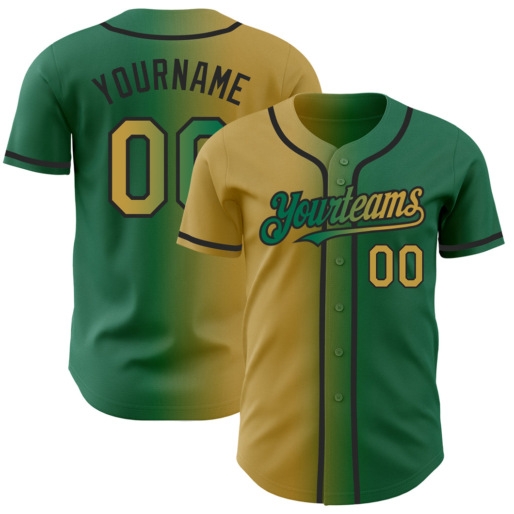 Custom Kelly Green Old Gold-Black Authentic Gradient Fashion Baseball Jersey