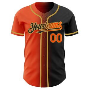 Custom Black Orange-Old Gold Authentic Gradient Fashion Baseball Jersey