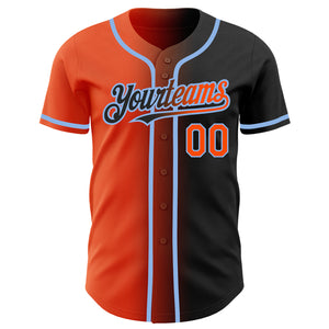 Custom Black Orange-Light Blue Authentic Gradient Fashion Baseball Jersey