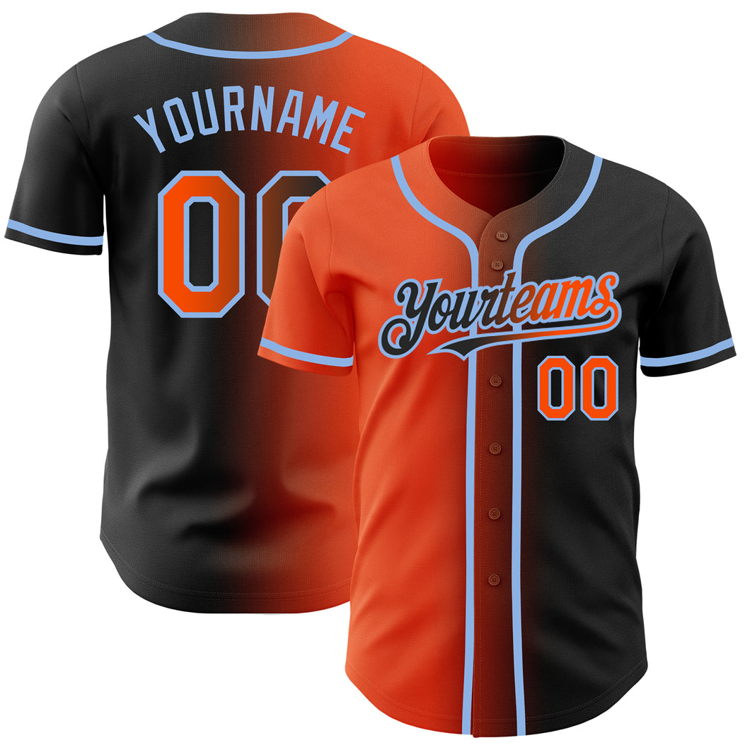 Custom Black Orange-Light Blue Authentic Gradient Fashion Baseball Jersey