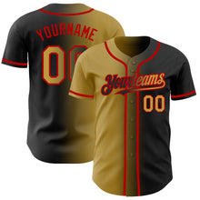 Load image into Gallery viewer, Custom Black Old Gold-Red Authentic Gradient Fashion Baseball Jersey
