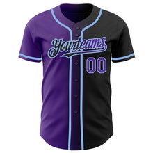 Load image into Gallery viewer, Custom Black Purple-Light Blue Authentic Gradient Fashion Baseball Jersey
