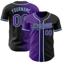 Load image into Gallery viewer, Custom Black Purple-Light Blue Authentic Gradient Fashion Baseball Jersey
