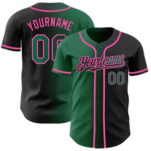 Custom Black Kelly Green-Pink Authentic Gradient Fashion Baseball Jersey
