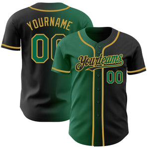 Custom Black Kelly Green-Old Gold Authentic Gradient Fashion Baseball Jersey