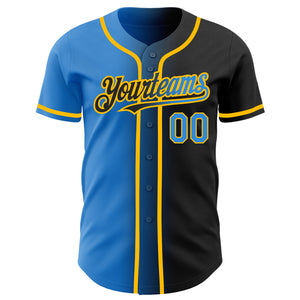 Custom Black Electric Blue-Gold Authentic Gradient Fashion Baseball Jersey