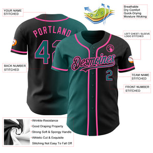 Custom Black Teal-Pink Authentic Gradient Fashion Baseball Jersey