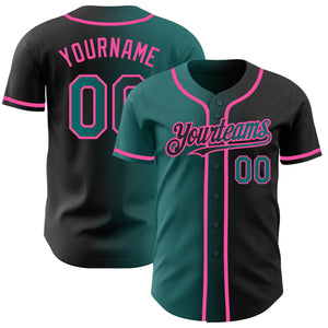 Custom Black Teal-Pink Authentic Gradient Fashion Baseball Jersey
