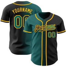 Load image into Gallery viewer, Custom Black Teal-Gold Authentic Gradient Fashion Baseball Jersey
