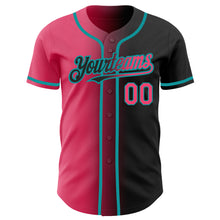 Load image into Gallery viewer, Custom Black Neon Pink-Teal Authentic Gradient Fashion Baseball Jersey
