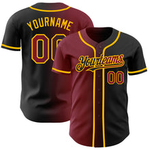 Load image into Gallery viewer, Custom Black Crimson-Gold Authentic Gradient Fashion Baseball Jersey
