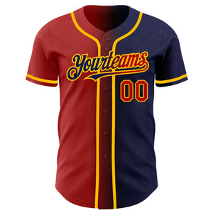 Custom Navy Red-Gold Authentic Gradient Fashion Baseball Jersey
