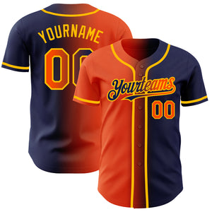 Custom Navy Orange-Gold Authentic Gradient Fashion Baseball Jersey
