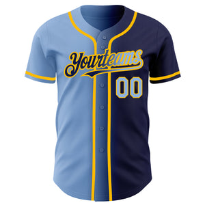 Custom Navy Light Blue-Gold Authentic Gradient Fashion Baseball Jersey