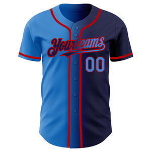 Custom Navy Electric Blue-Red Authentic Gradient Fashion Baseball Jersey