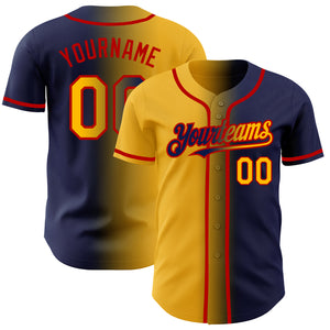 Custom Navy Gold-Red Authentic Gradient Fashion Baseball Jersey