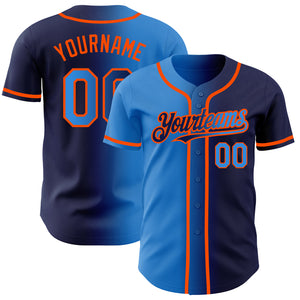 Custom Navy Electric Blue-Orange Authentic Gradient Fashion Baseball Jersey