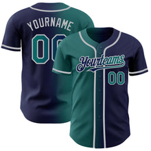 Load image into Gallery viewer, Custom Navy Teal-Gray Authentic Gradient Fashion Baseball Jersey

