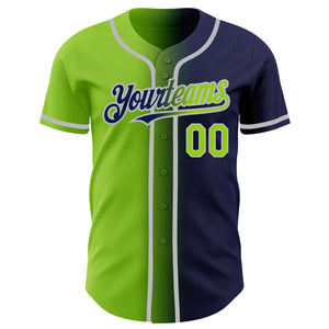 Custom Navy Neon Green-Gray Authentic Gradient Fashion Baseball Jersey