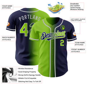 Custom Navy Neon Green-Gray Authentic Gradient Fashion Baseball Jersey