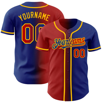 Custom Royal Red-Gold Authentic Gradient Fashion Baseball Jersey