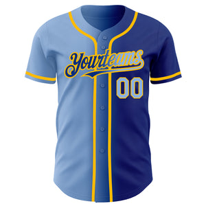 Custom Royal Light Blue-Gold Authentic Gradient Fashion Baseball Jersey