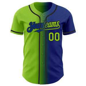 Custom Royal Neon Green-Black Authentic Gradient Fashion Baseball Jersey