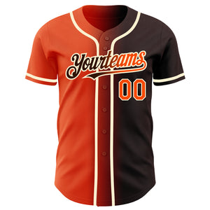 Custom Brown Orange-Cream Authentic Gradient Fashion Baseball Jersey
