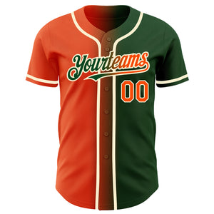 Custom Green Orange-Cream Authentic Gradient Fashion Baseball Jersey