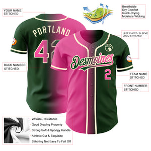 Custom Green Pink-Cream Authentic Gradient Fashion Baseball Jersey