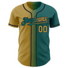 Load image into Gallery viewer, Custom Teal Old Gold-Black Authentic Gradient Fashion Baseball Jersey
