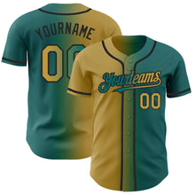 Load image into Gallery viewer, Custom Teal Old Gold-Black Authentic Gradient Fashion Baseball Jersey
