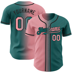 Custom Teal Medium Pink-Black Authentic Gradient Fashion Baseball Jersey