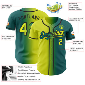 Custom Teal Neon Yellow-Black Authentic Gradient Fashion Baseball Jersey