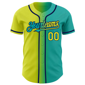 Custom Aqua Neon Yellow-Navy Authentic Gradient Fashion Baseball Jersey