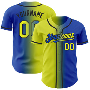 Custom Thunder Blue Neon Yellow-Black Authentic Gradient Fashion Baseball Jersey