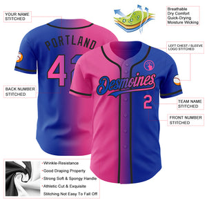 Custom Thunder Blue Pink-Black Authentic Gradient Fashion Baseball Jersey