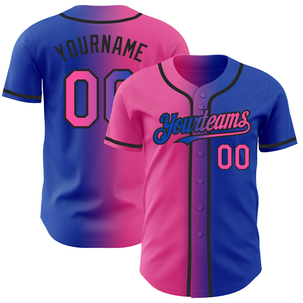 Custom Thunder Blue Pink-Black Authentic Gradient Fashion Baseball Jersey