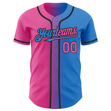 Custom Electric Blue Pink-Black Authentic Gradient Fashion Baseball Jersey