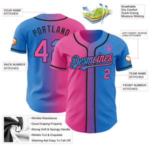 Custom Electric Blue Pink-Black Authentic Gradient Fashion Baseball Jersey