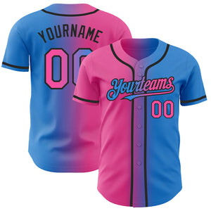 Custom Electric Blue Pink-Black Authentic Gradient Fashion Baseball Jersey