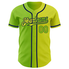 Load image into Gallery viewer, Custom Neon Yellow Neon Green-Navy Authentic Gradient Fashion Baseball Jersey
