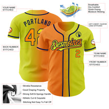 Load image into Gallery viewer, Custom Neon Yellow Bay Orange-Navy Authentic Gradient Fashion Baseball Jersey
