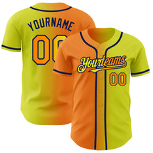 Load image into Gallery viewer, Custom Neon Yellow Bay Orange-Navy Authentic Gradient Fashion Baseball Jersey
