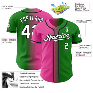Custom Grass Green White Pink-Black Authentic Gradient Fashion Baseball Jersey