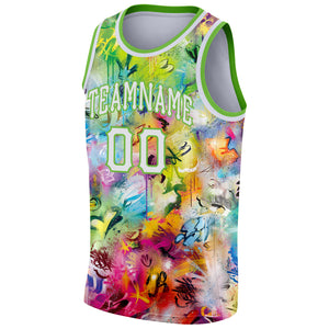 Custom Scratch Graffiti Pattern White-Neon Green 3D Authentic Basketball Jersey