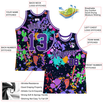 Custom Graffiti Pattern Purple-White 3D Splashes Authentic Basketball Jersey