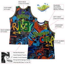 Load image into Gallery viewer, Custom Graffiti Pattern Kelly Green-Gold 3D Geometric Authentic Basketball Jersey
